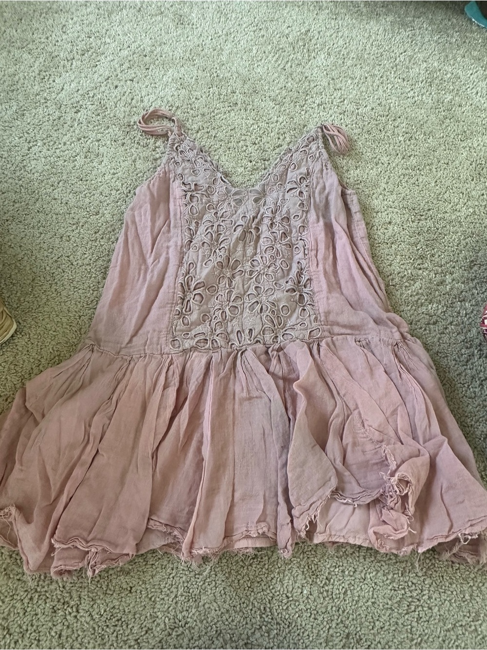 Free People Dusty Rose Pink Mini Dress with Crochet Front